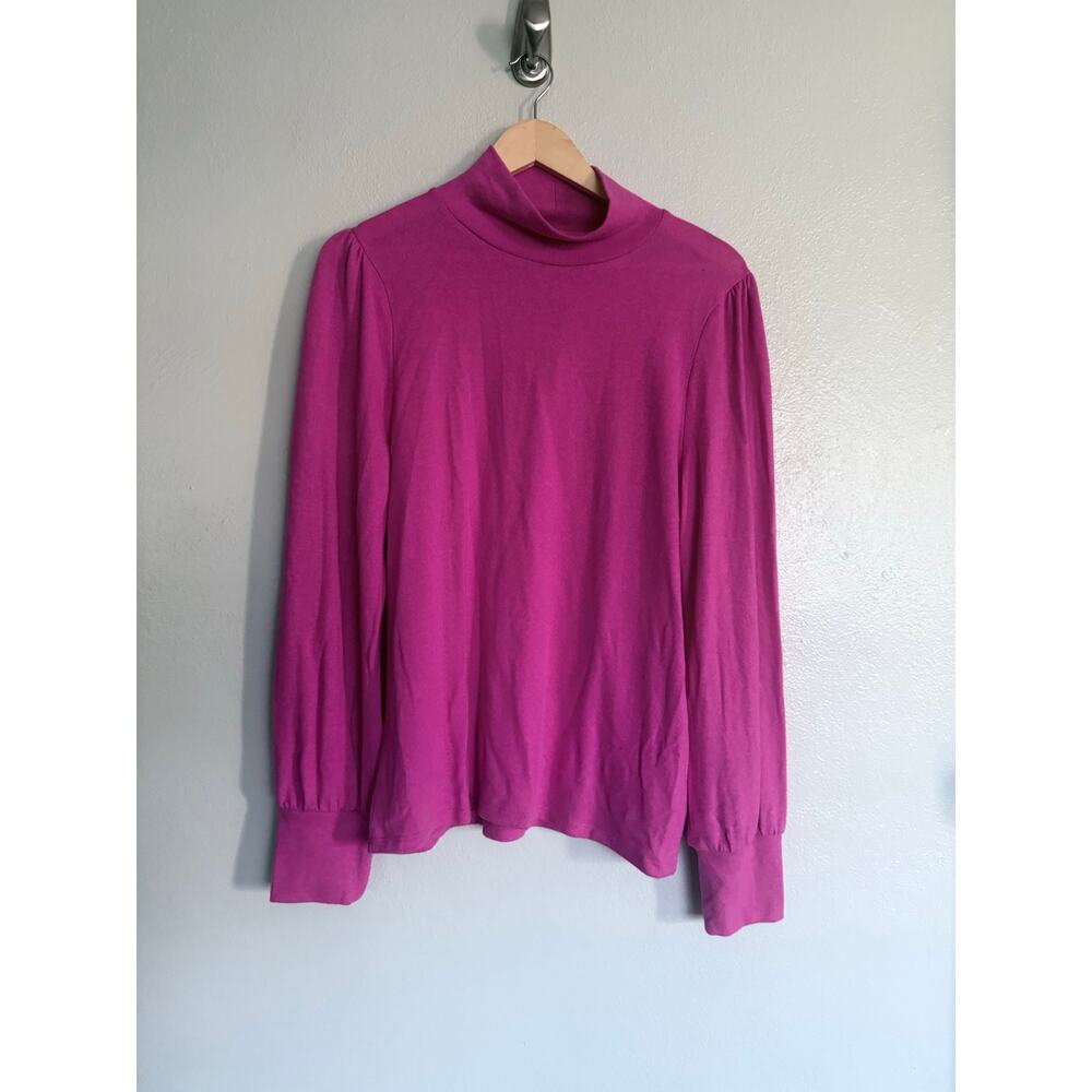 new J CREW hot fuchsia pink supercozy balloon sleeve mock neck knit top - Picture 3 of 7